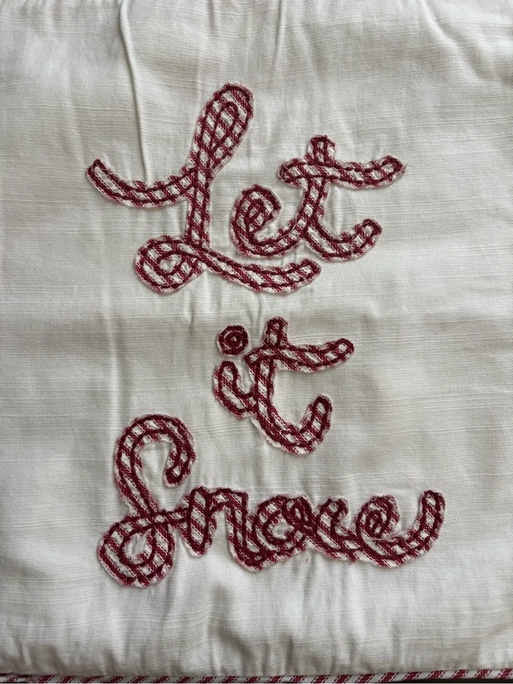 Pottery Barn Let it Snow Applique Reverse Red Ticking 18